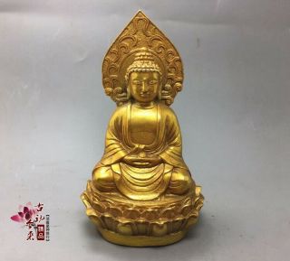 Collect Gold - Plated Bronze Pray Bless Shakyamuni Buddha Statue In Tibet Nr