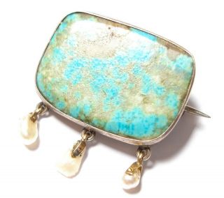 Antique Victorian Or Edwardian Silver,  Gold & Turquoise Brooch