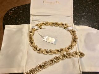 Vintage Christian Dior Crystal Link Choker Necklace & Bracelet