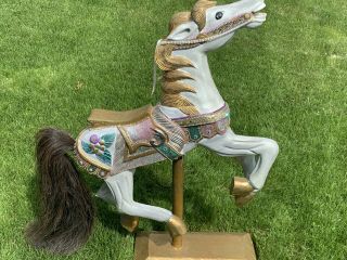 Vintage Hardwood Carved Carousel Horse Statue Display Prop Figurine Horse Hair