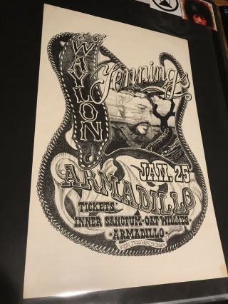 Very Rare Vintage Waylon Jennings Armadillo Poster 70s Texas Print