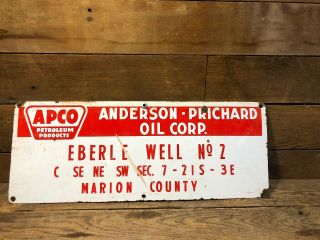 Vintage Apco Anderson Prichard Oil Porcelain Sign Gas Pump Marion County Il Mo