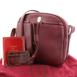Must De Cartier Logos Shoulder Bag Bordeaux Leather Vintage Authentic Y513 Z