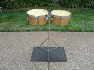 Vintage Slingerland Soild Brass Timbales,  Die - Cast Hoops,  W/original Stand