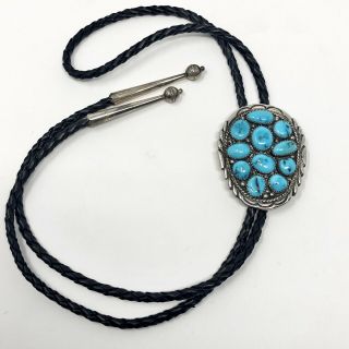 Vtg Natural Turquoise Bolo Tie Sterling Silver 40g Navajo Mexico Estate