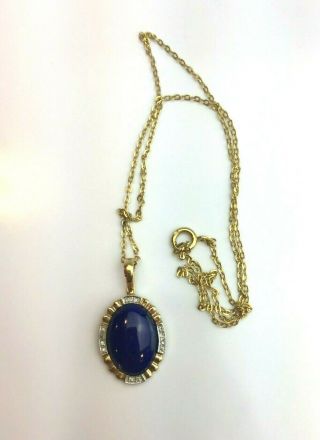 Lapis Lazuli 14k Yellow Gold Diamond Accent Pendant Enhancer Vintage