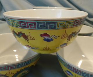Six Vintage Chinese Porcelain Food Bowls,  Green Five Clawed Dragons etc 3