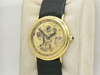 , Vintage Mens Solid 18k Yellow Gold Cyma Skeleton Wrist Watch,  Running