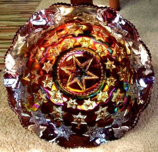 Antique Millersburg MANY STARS Amethyst Carnival Glass Bowl 4
