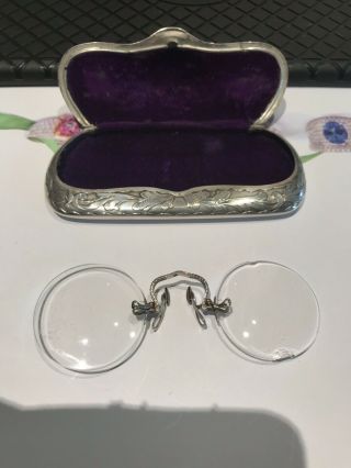 Antique Victorian Sterling Solid Silver Eyeglass & Spectacle Case Box Chatelaine 3