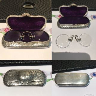 Antique Victorian Sterling Solid Silver Eyeglass & Spectacle Case Box Chatelaine 8
