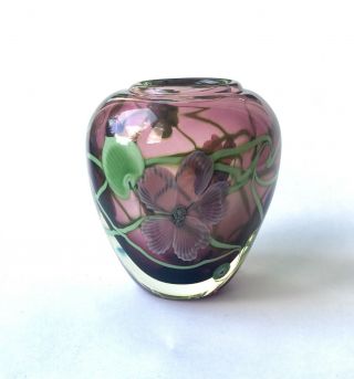 Vintage Orient And Flume Purple Floral And Vines Art Glass Paperweight Vase