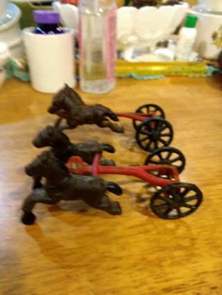 Cast Iron Chuck Wagon Horses With Wheels For Cart,  Set Of 2