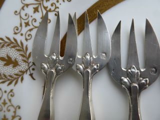 PARIS FRANCE Mother of Pearl and 800 Silver Oyster Cocktail Forks Set of 6 5