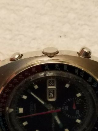 VTG 1970 Seiko 6139 - 6009 Auto Chronograph Pepsi Matte Black Suwa 17J Dial Watch 7