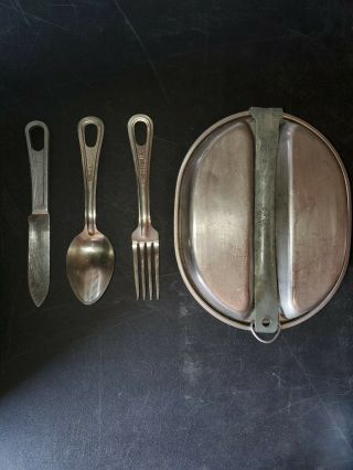 Complete Ww2 U.  S.  Army Mess Kit By E.  A.  Co Dated 1943 W/1944 Utensils By C.  C.  Co