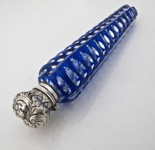 ‘blue Flash’ Silver Mounted Scent Bottle C 1900