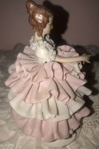 Antique DRESDEN Porcelain BALLERINA Lady FIGURINE White Pink Draped LACE Germany 5