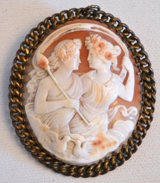 19th Century European Shell Cameo In Silver Frame Pin And Pendant