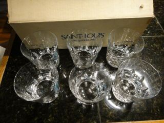 Vtg.  St.  Louis France Crystal Whiskey Glasses Jersey Pattern Set Of 6 W/box Xlnt