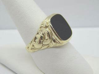 Antique Art Deco Mens Onyx Signet Ornate Swirl Ring 7 Grams 10kt Gold Size 9