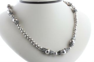 Vintage Sterling Silver 925 Etruscan Fob Rope Design Bead Ball Necklace - 27 "