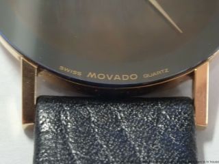 1990s Movado 87 - 40 - 882 Vintage Gold Black Mirror Finish Round Thin Mens Watch 6