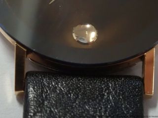 1990s Movado 87 - 40 - 882 Vintage Gold Black Mirror Finish Round Thin Mens Watch 8