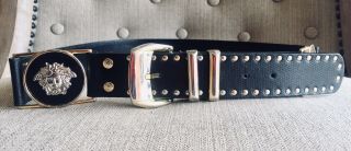 Gianni Versace Vintage Womens Belt Blackleather 294 Lu1 Size 80/32 Made In Italy