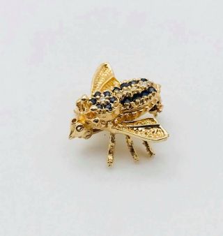 Gorgeous Vintage Solid 14k Yellow Gold Sapphire And Diamond Bee Pin Brooch