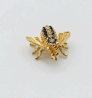 Gorgeous Vintage Solid 14k Yellow Gold Sapphire and Diamond Bee Pin Brooch 4