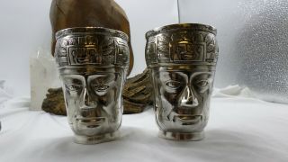 Set 2 Peruvian Amano Aztec Tribal Cup 925 Silver Inca Design No Scrap.  Goblets