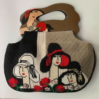 Vintage Poppies & Hats Needlepoint Purse Moon Bags By Patricia Smith