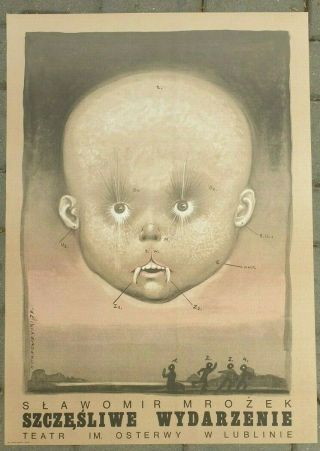 Old Vintage 1970s Poster Starowieyski Creepy Baby Vampire Head