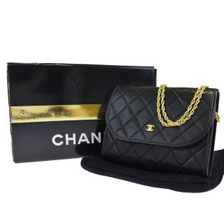 Authentic Chanel Cc Mini Quilted Chain Shoulder Bag Leather Black Vintage 96l593