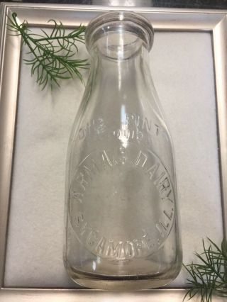 Rare Antique •armac Dairy,  Sycamore Illinois • 1 Pint Milk Bottle•