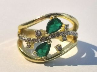 Stunning Gold Tone Ring With Green Stones - Metal Detecting Find