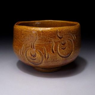 Cm7: Vintage Japanese Pottery Tea Bowl Of Raku Ware,  Brown Glaze,  Ohi Ware Style