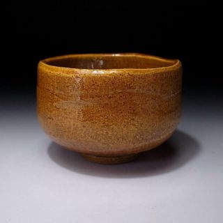 CM7: Vintage Japanese Pottery Tea Bowl of Raku ware,  Brown glaze,  Ohi ware style 3