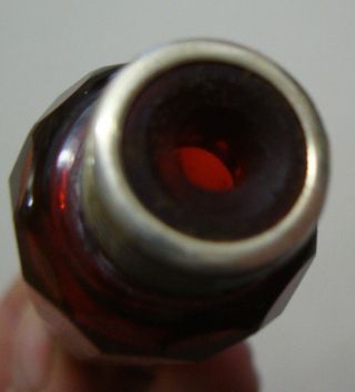 Antique cranberry glass double ended scent bottle unmarked silver ends 6