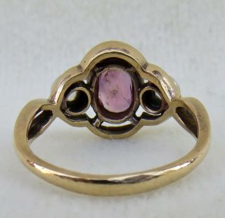 ANTIQUE VICTORIAN ROSE CUT DIAMOND & RUBY SOLID 12K GOLD THREE 3 STONE RING 6