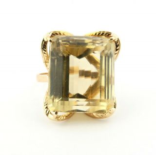 Retro Honey Yellow Citrine In Solid 18k Yellow Gold Statement Gemstone Ring