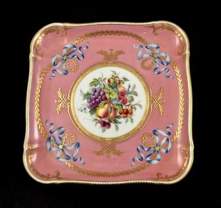 Antique Minton Cabinet Plate Or Serving Dish Fruits & Ribbons