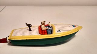 Vintage 1950´s Germany Arnold Wind - Up Tin Speed Boat Ship Toy