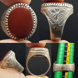 Yemeni Antique Agate Stone Silver Unique Ring 17