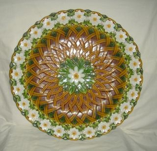 STUNNING ANTIQUE MINTON MAJOLICA LARGE DAISY TRELLIS PATTERN CHARGER / STAND 2