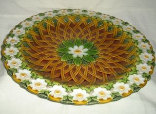 STUNNING ANTIQUE MINTON MAJOLICA LARGE DAISY TRELLIS PATTERN CHARGER / STAND 8
