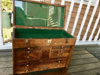 Vintage Oak Gerstner Machinist Chest Box Cabinet 11 Drawers,  Key,