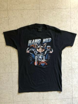 Vtg 80s 3d Emblem Hawg Wild Hog T - Shirt 1986 Sz L Harley Davidson American Biker