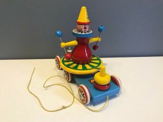 Rare Vintage Brio Wooden Clown Pull Toy All Rings Early 80s Great